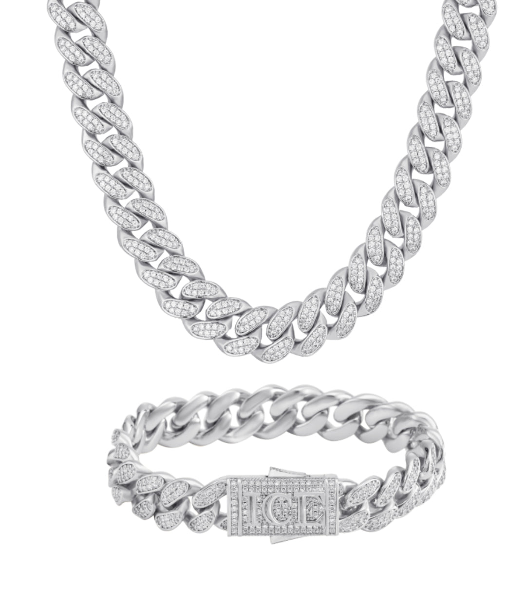 ICE CUBAN SET - 12mm 組合 (White Gold)