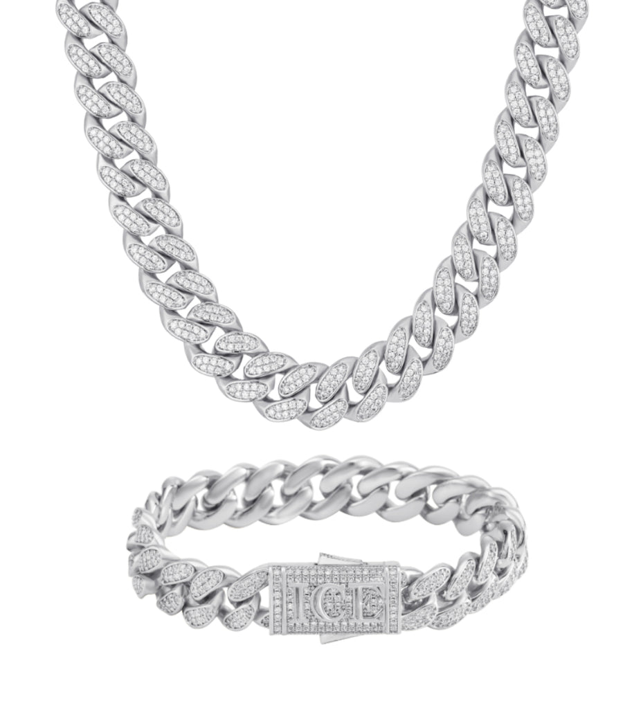 ICE CUBAN SET - 12mm 組合 (White Gold)