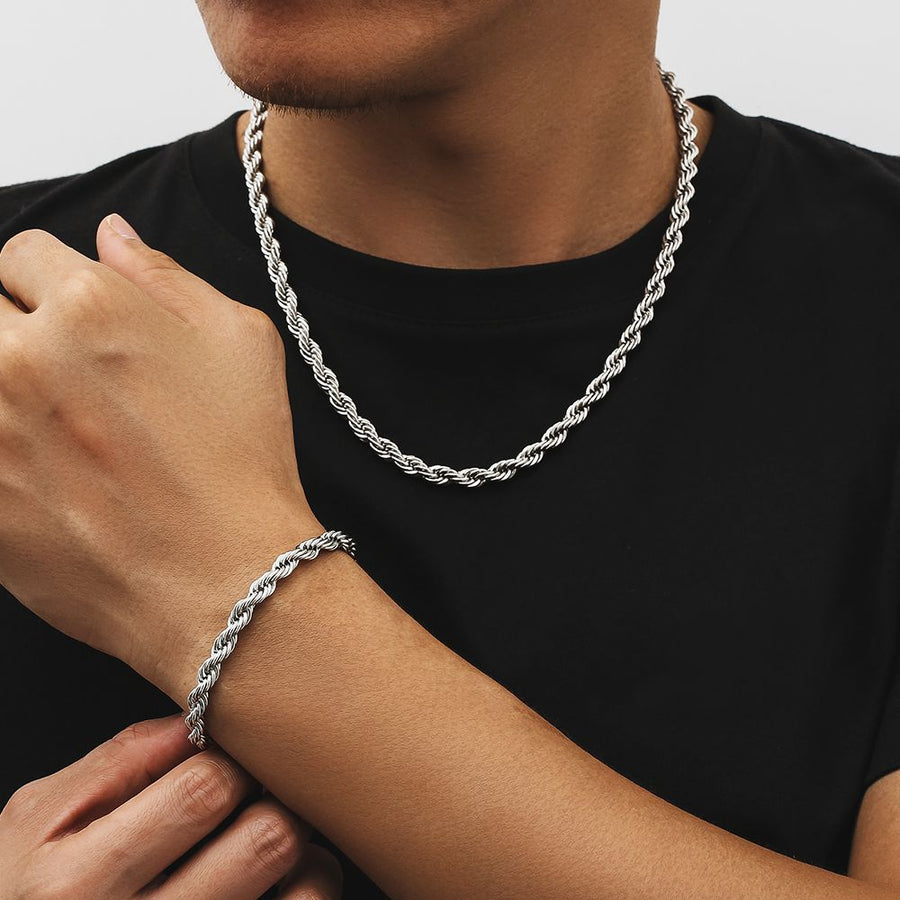 THE ROPE SET - 6mm 麻花組合 (White Gold)